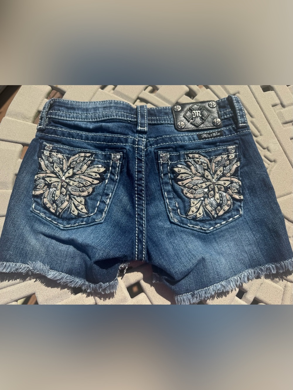 Girls Miss Me Blue Denim Shorts with Embellished Back Pockets Girls 14